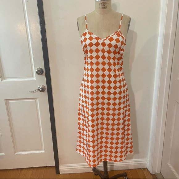 Orange and cream Plaid Print Cami Slip Dress - Picture 5 of 8